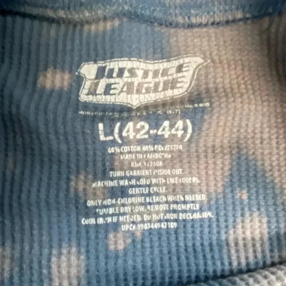 Justice League Adult Large Waffle Knit Thermal Shirt Streetwear Superhero Grunge